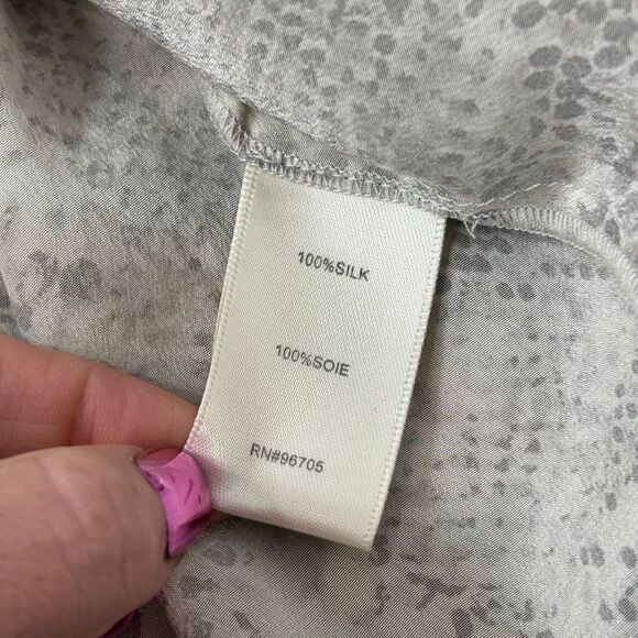 Rebecca Taylor Silk Blouse Womens 4 Gray Snakeskin Print yellow Tie Ribbon top - Picture 7 of 12